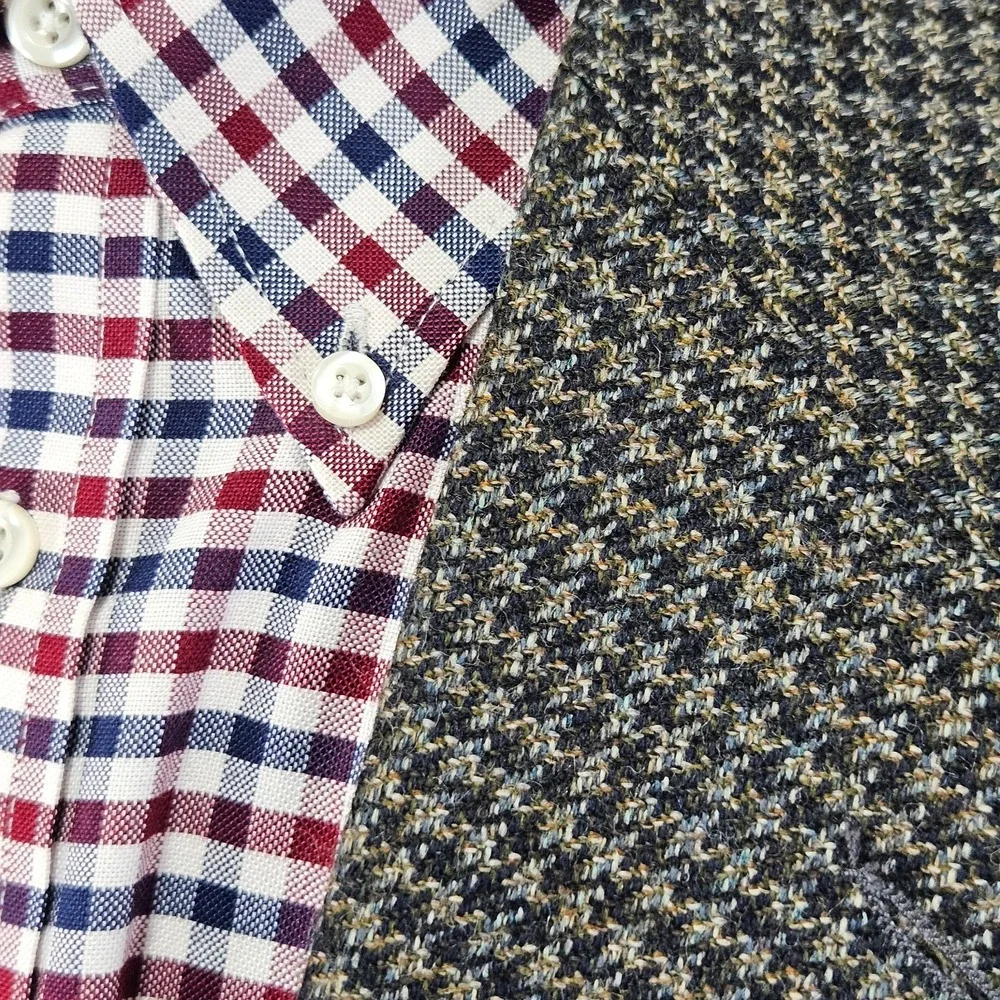 VTG RBM Men's Sport Coat Blazer Three Button Brown Houndstooth Lambs Wool 42R